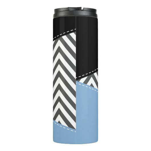 Grijs zigzag, Grijs Chevron, Zigzag Pattern, Blauw Thermosbeker (Achterkant)