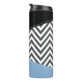 Grijs zigzag, Grijs Chevron, Zigzag Pattern, Blauw Thermosbeker (Geroteerd rechts)