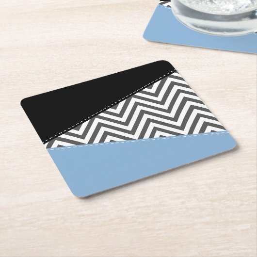 Grijs zigzag, Grijs Chevron, Zigzag Pattern, Blauw Vierkante Kartonnen Onderzetter (Schuin)