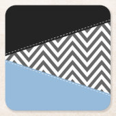 Grijs zigzag, Grijs Chevron, Zigzag Pattern, Blauw Vierkante Kartonnen Onderzetter (Voorkant)