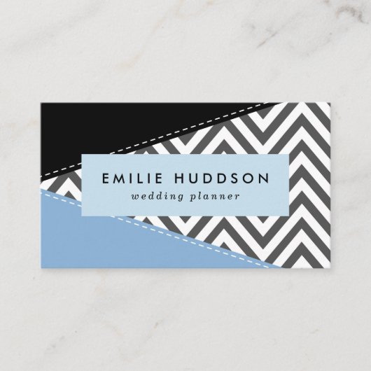 Grijs zigzag, Grijs Chevron, Zigzag Pattern, Blauw Visitekaartje (Voorkant)