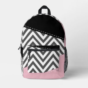 Grijs zigzag, Grijze Chevron, Zigzag Pattern, Roze Bedrukte Rugzak