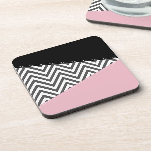 Grijs zigzag, Grijze Chevron, Zigzag Pattern, Roze Bier Onderzetter (Linkerzijde)
