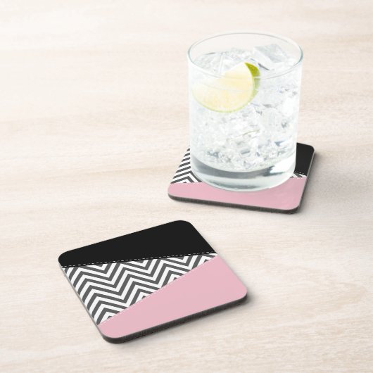 Grijs zigzag, Grijze Chevron, Zigzag Pattern, Roze Bier Onderzetter (Rechterzijde)