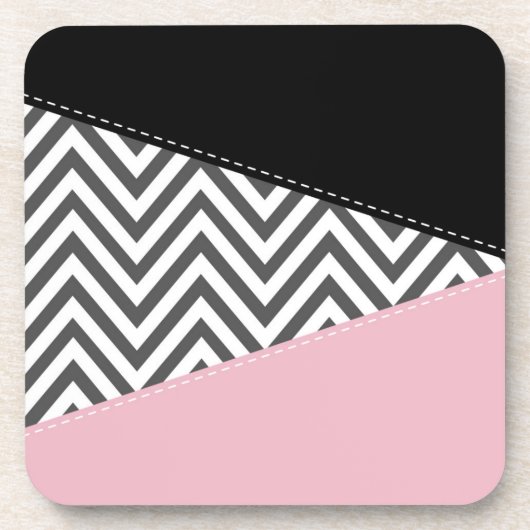 Grijs zigzag, Grijze Chevron, Zigzag Pattern, Roze Bier Onderzetter (Voorkant)