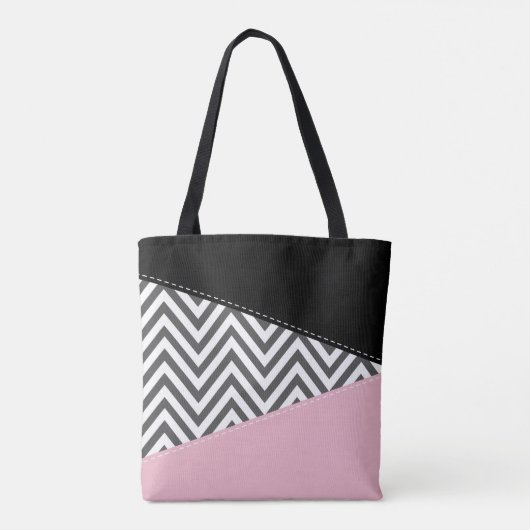 Grijs zigzag, Grijze Chevron, Zigzag Pattern, Roze Draagtas (Achterkant)