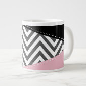 Grijs zigzag, Grijze Chevron, Zigzag Pattern, Roze Extra Grote Beker (Voorkant rechts)