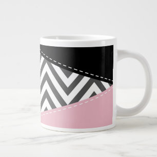 Grijs zigzag, Grijze Chevron, Zigzag Pattern, Roze Extra Grote Beker