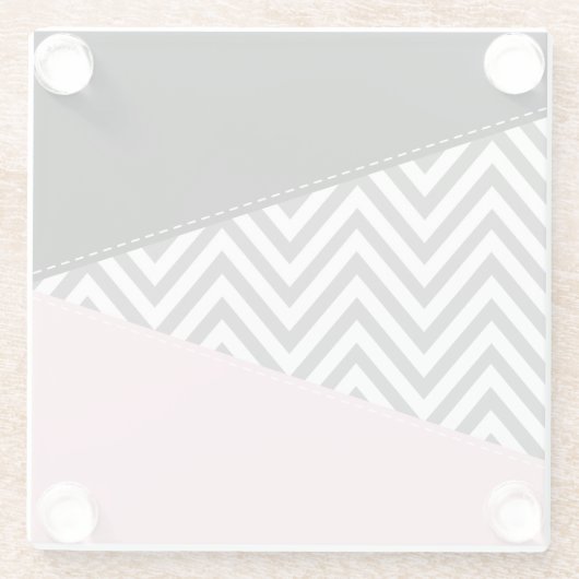 Grijs zigzag, Grijze Chevron, Zigzag Pattern, Roze Glazen Onderzetter (Achterkant)
