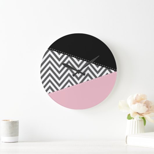 Grijs zigzag, Grijze Chevron, Zigzag Pattern, Roze Grote Klok (Huis)