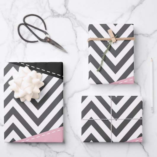 Grijs zigzag, Grijze Chevron, Zigzag Pattern, Roze Inpakpapier Vel (Voorkant)