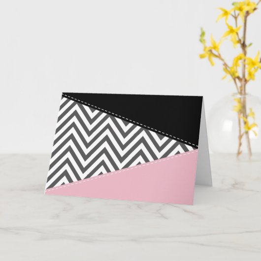Grijs zigzag, Grijze Chevron, Zigzag Pattern, Roze Kaart (Gele Bloem)