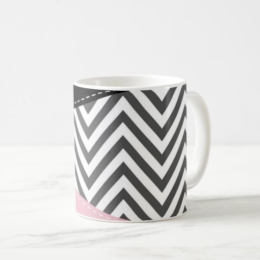 Grijs zigzag, Grijze Chevron, Zigzag Pattern, Roze Koffiemok (Voorkant rechts)