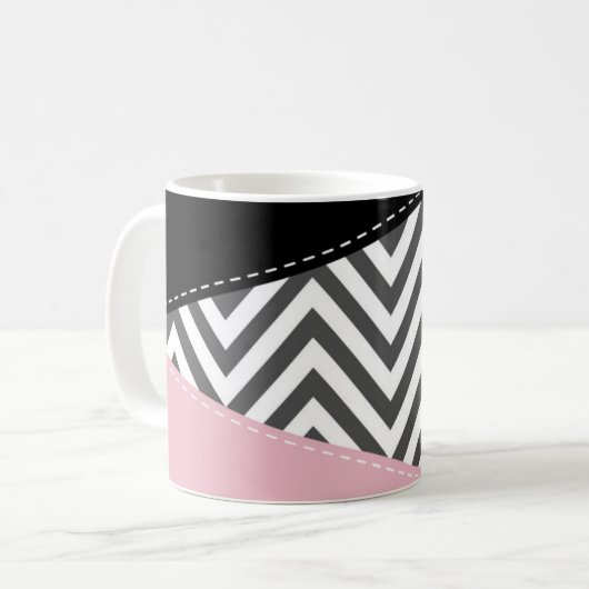 Grijs zigzag, Grijze Chevron, Zigzag Pattern, Roze Koffiemok (Voorkant links)