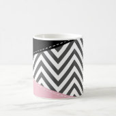 Grijs zigzag, Grijze Chevron, Zigzag Pattern, Roze Koffiemok (Center)