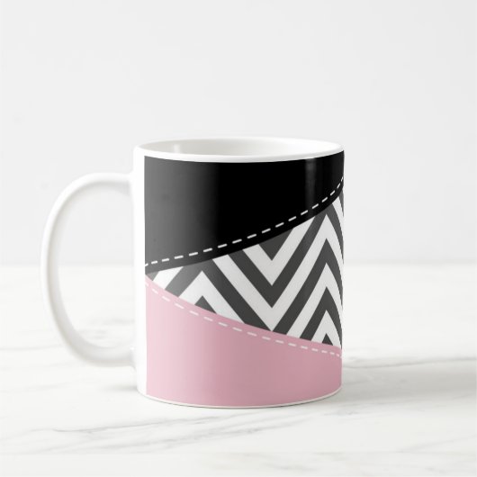 Grijs zigzag, Grijze Chevron, Zigzag Pattern, Roze Koffiemok (Links)