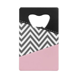 Grijs zigzag, Grijze Chevron, Zigzag Pattern, Roze Kredietkaart Flessenopener
