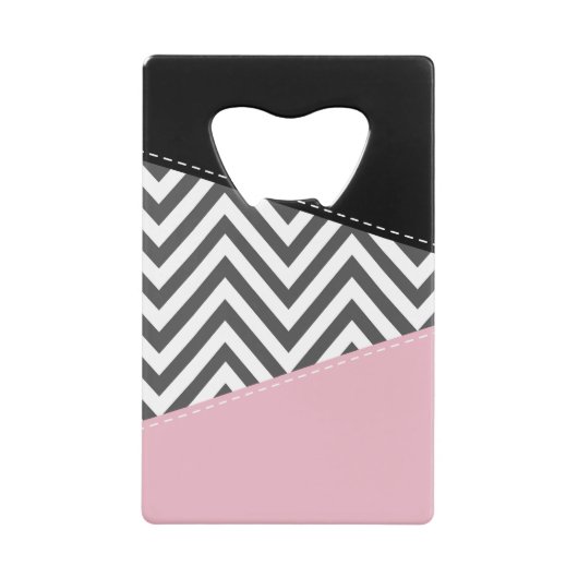 Grijs zigzag, Grijze Chevron, Zigzag Pattern, Roze Kredietkaart Flessenopener (Voorkant)