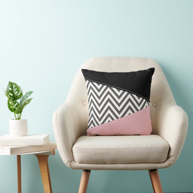 Grijs zigzag, Grijze Chevron, Zigzag Pattern, Roze Kussen (Stoel)