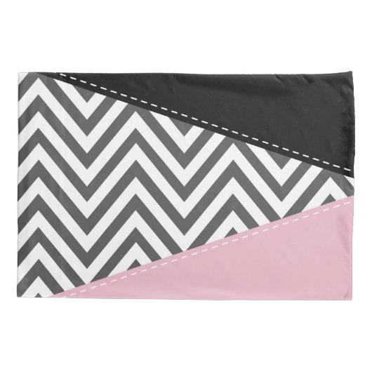Grijs zigzag, Grijze Chevron, Zigzag Pattern, Roze Kussensloop (Achterkant)