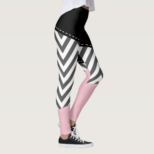 Grijs zigzag, Grijze Chevron, Zigzag Pattern, Roze Leggings (Rechts)