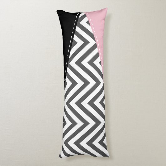 Grijs zigzag, Grijze Chevron, Zigzag Pattern, Roze Lichaamskussen (Achterkant (Verticaal))