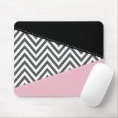 Grijs zigzag, Grijze Chevron, Zigzag Pattern, Roze Muismat (Met muis)