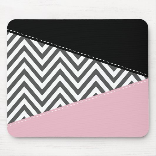 Grijs zigzag, Grijze Chevron, Zigzag Pattern, Roze Muismat (Voorkant)