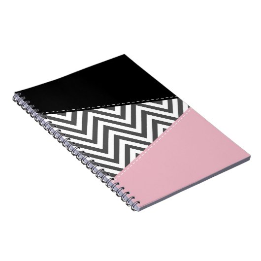 Grijs zigzag, Grijze Chevron, Zigzag Pattern, Roze Notitieboek (Rechterzijde)