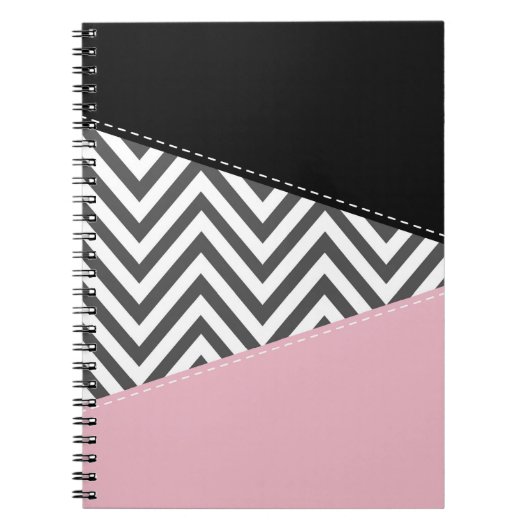 Grijs zigzag, Grijze Chevron, Zigzag Pattern, Roze Notitieboek (Voorkant)