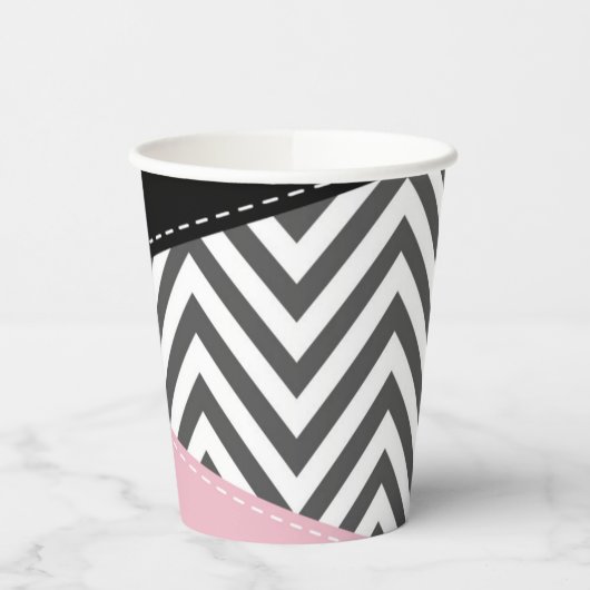 Grijs zigzag, Grijze Chevron, Zigzag Pattern, Roze Papieren Bekers (Links)