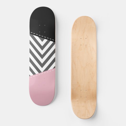 Grijs zigzag, Grijze Chevron, Zigzag Pattern, Roze Skateboard (Voorkant)