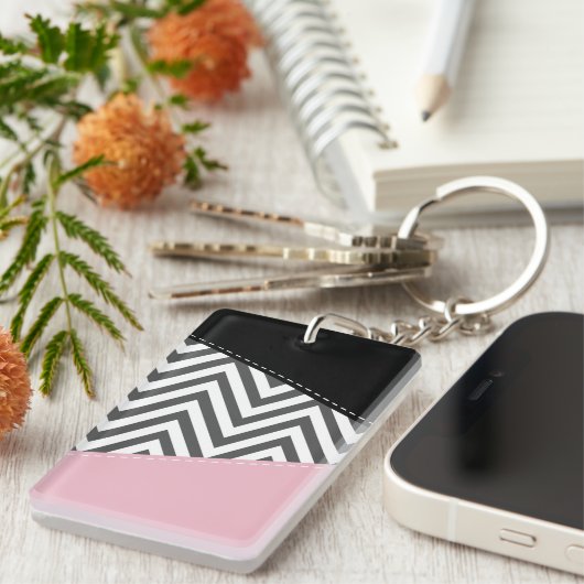 Grijs zigzag, Grijze Chevron, Zigzag Pattern, Roze Sleutelhanger (Voorkant Rechts)