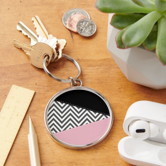 Grijs zigzag, Grijze Chevron, Zigzag Pattern, Roze Sleutelhanger (Bureau)
