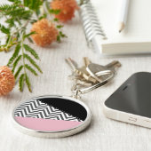 Grijs zigzag, Grijze Chevron, Zigzag Pattern, Roze Sleutelhanger (Zijkant)