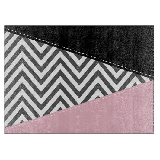 Grijs zigzag, Grijze Chevron, Zigzag Pattern, Roze Snijplank (Voorkant)