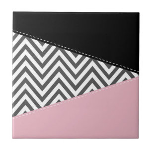 Grijs zigzag, Grijze Chevron, Zigzag Pattern, Roze Tegeltje