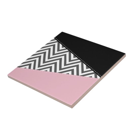 Grijs zigzag, Grijze Chevron, Zigzag Pattern, Roze Tegeltje (Zijkant)
