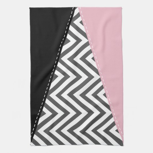 Grijs zigzag, Grijze Chevron, Zigzag Pattern, Roze Theedoek (Verticaal)