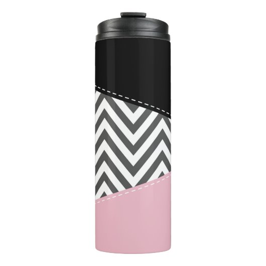 Grijs zigzag, Grijze Chevron, Zigzag Pattern, Roze Thermosbeker (Voorkant)