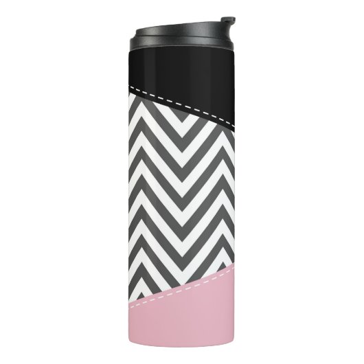 Grijs zigzag, Grijze Chevron, Zigzag Pattern, Roze Thermosbeker (Gedraaid links)