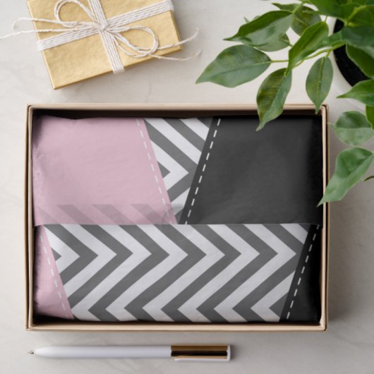 Grijs zigzag, Grijze Chevron, Zigzag Pattern, Roze Tissuepapier (Geschenk)