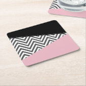 Grijs zigzag, Grijze Chevron, Zigzag Pattern, Roze Vierkante Kartonnen Onderzetter (Schuin)