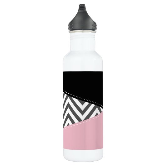 Grijs zigzag, Grijze Chevron, Zigzag Pattern, Roze Waterfles (Rechts)