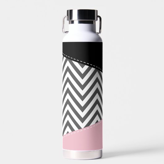 Grijs zigzag, Grijze Chevron, Zigzag Pattern, Roze Waterfles (Voorkant)