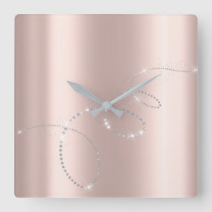 Grijs Zilver Roos Pastel Kristallen Infinity Diamo Vierkante Klok