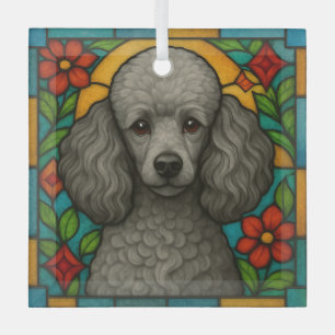 Grijs/Zilveren Poedel Hond "Glas in lood" Glas Ornament