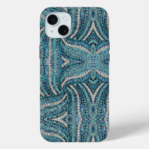 grijs zilverturquoise blauwgroen blauw bohemisch iPhone 15 mini hoesje