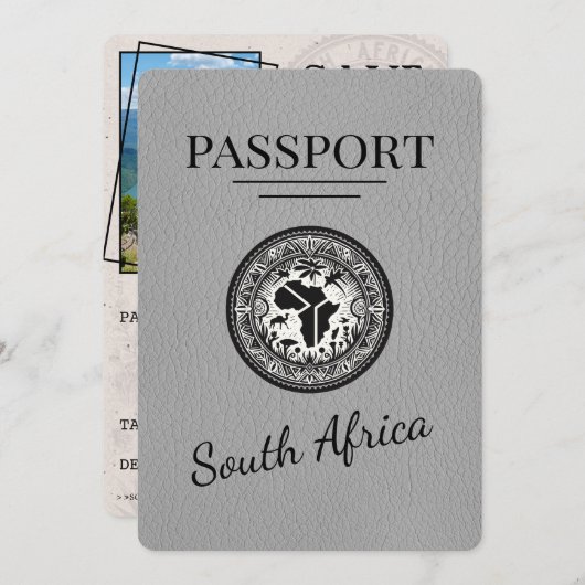 Grijs Zuid-Afrika paspoort Save The Date (Voorkant / Achterkant)