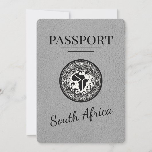 Grijs Zuid-Afrika paspoort Save The Date (Voorkant)